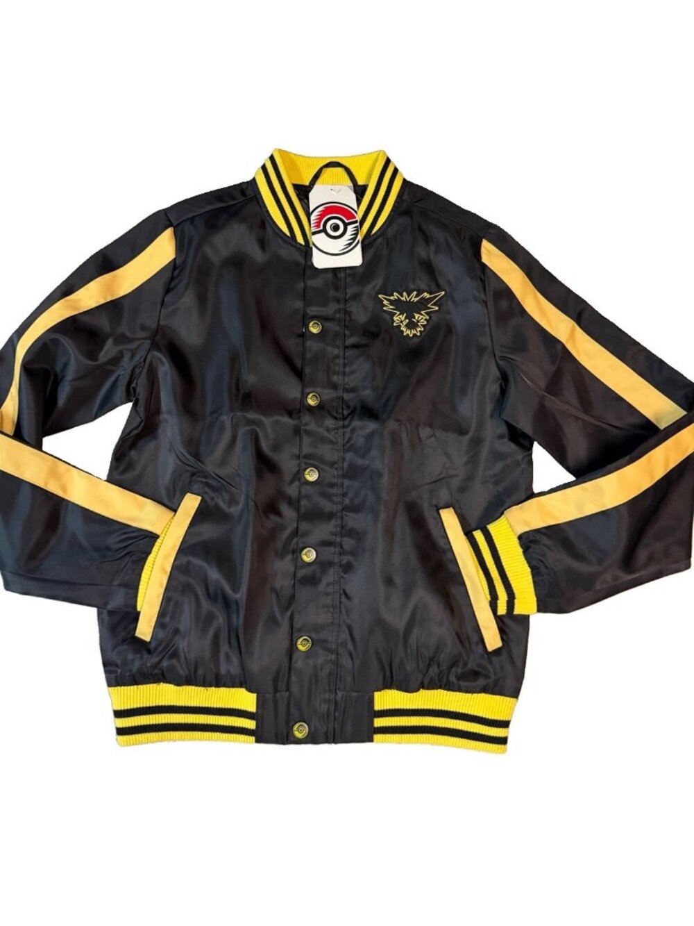 Pokemon Zapdos Snap button Insulated Adult Bomber Jacket - XS -Black /Yellow - Picture 9 of 12